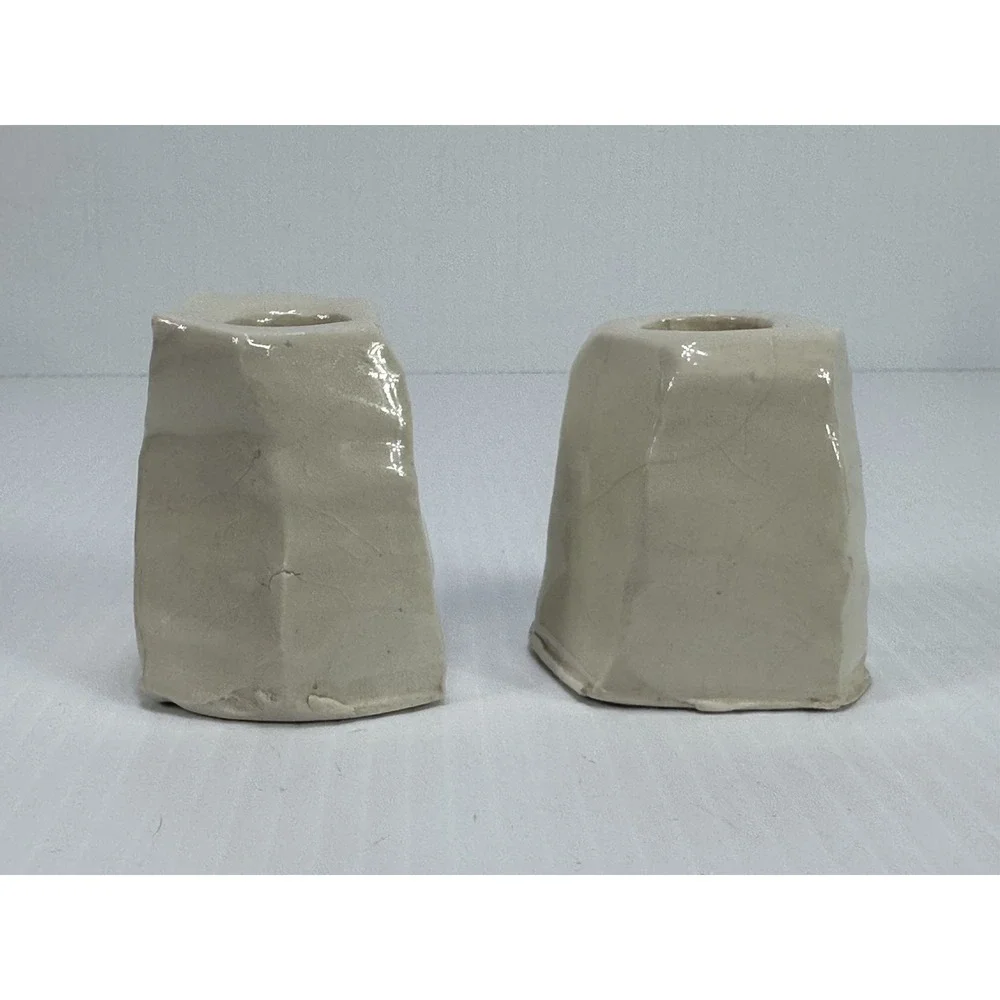Vintage Handmade Ceramic MCM Pair Pottery‎ Candlestick Candle Holder Stamped SB